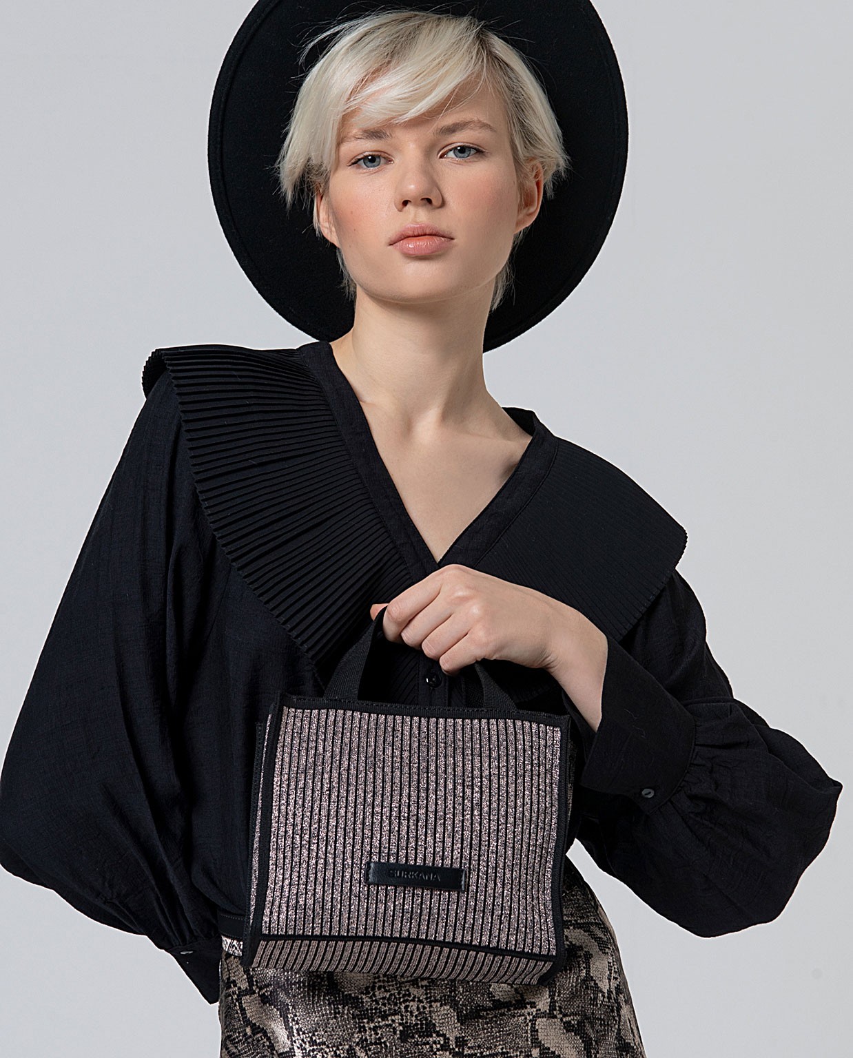 Mini shopper en maille avec double poignée Noir