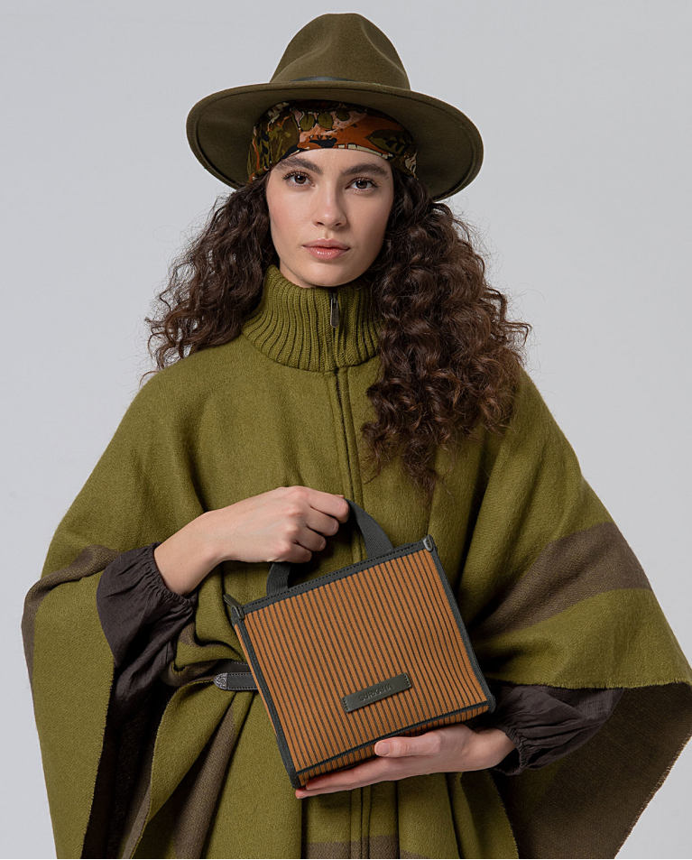 Mini shopper en maille avec double poignée Khaki