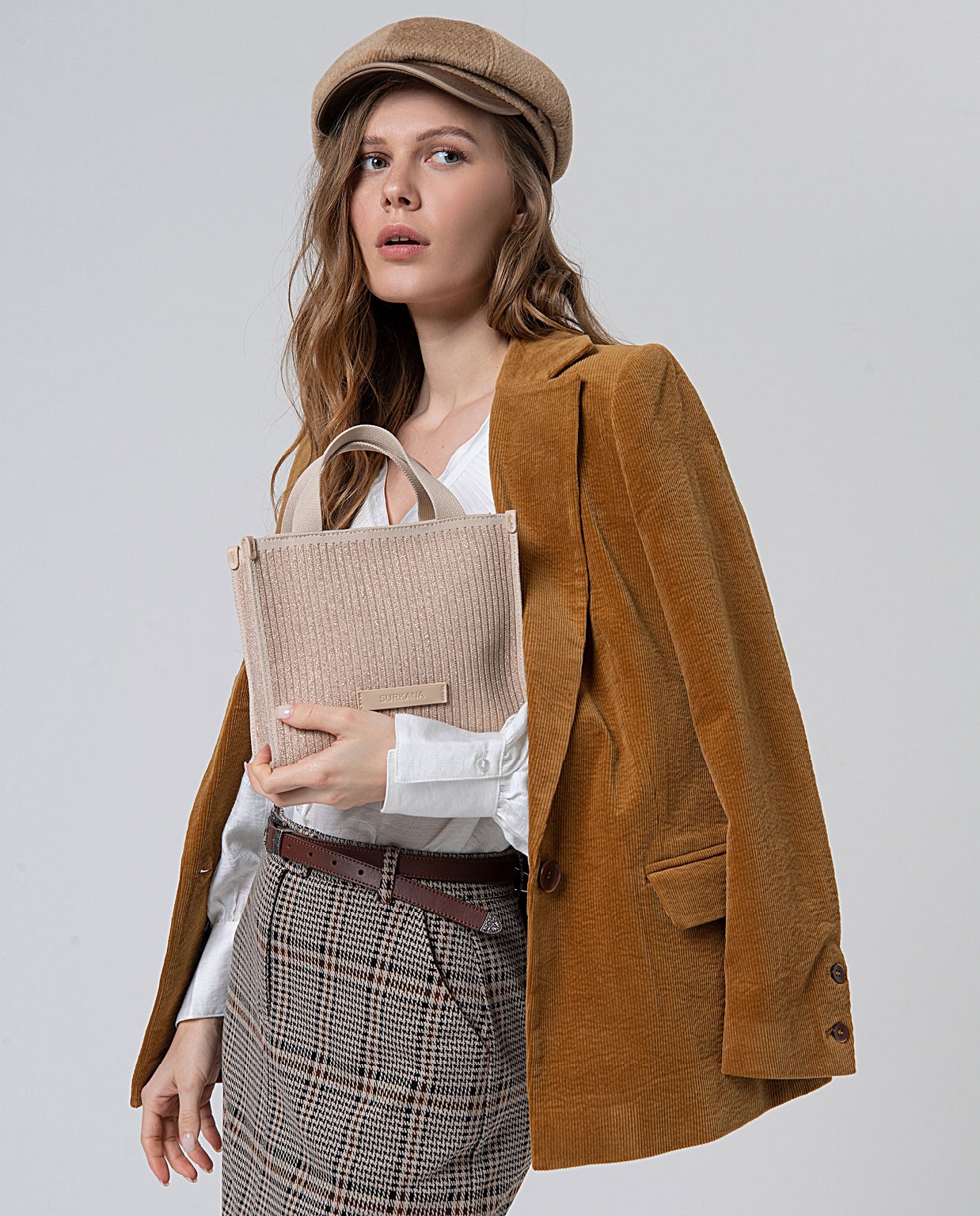 Mini shopper in maglia con doppio manico Oro