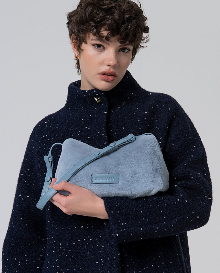 Plush shoulder bag with multiposition handle Dusty Blue