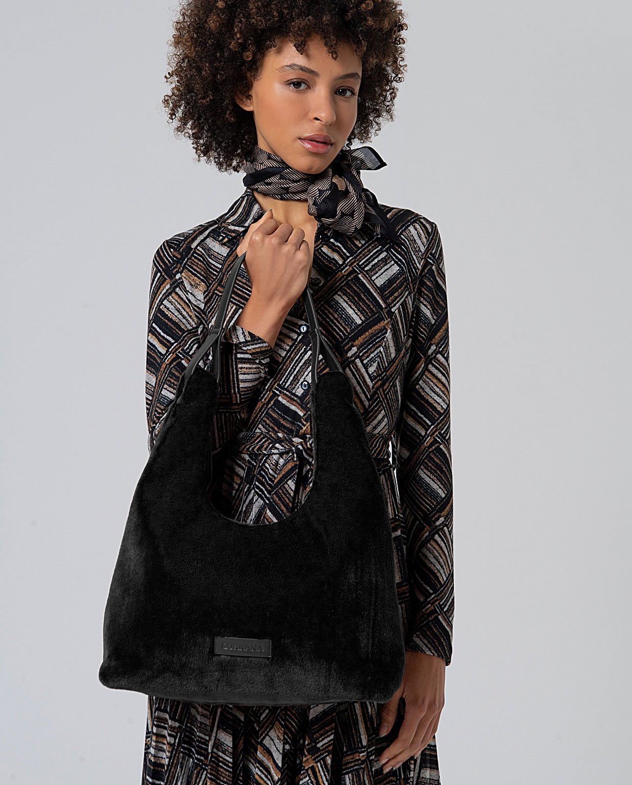 Plush effect shopper with double pocket Black