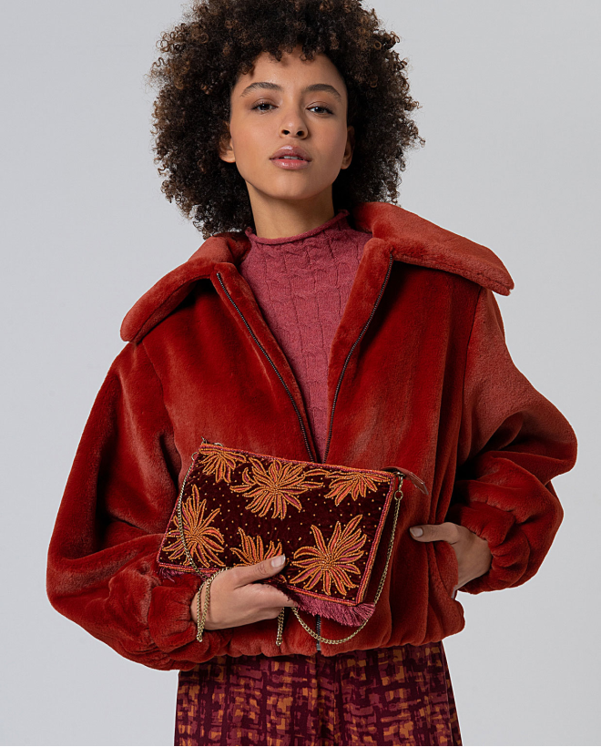 Borsa ricamata con perline Bordeaux