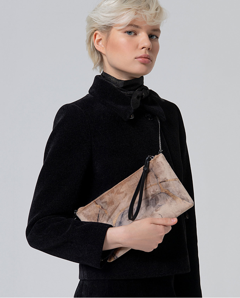 Pochette in velluto con doppio manico Beige