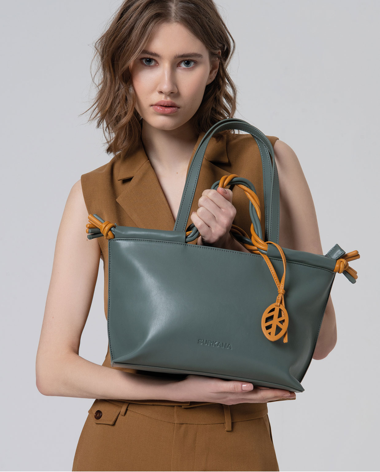 Borsa tote a doppio manico bicolore Blu acciaio