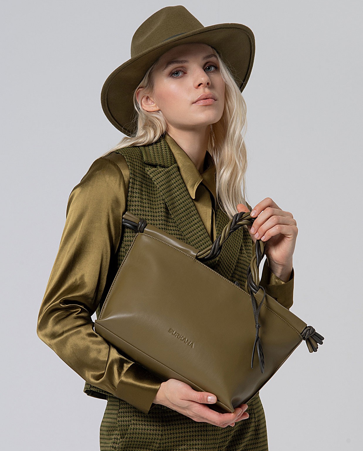 Borsa tote a doppio manico bicolore Kaki