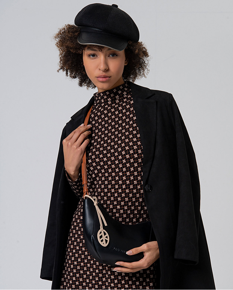 Sac à bandoulière avec intérieur imprimé Noir