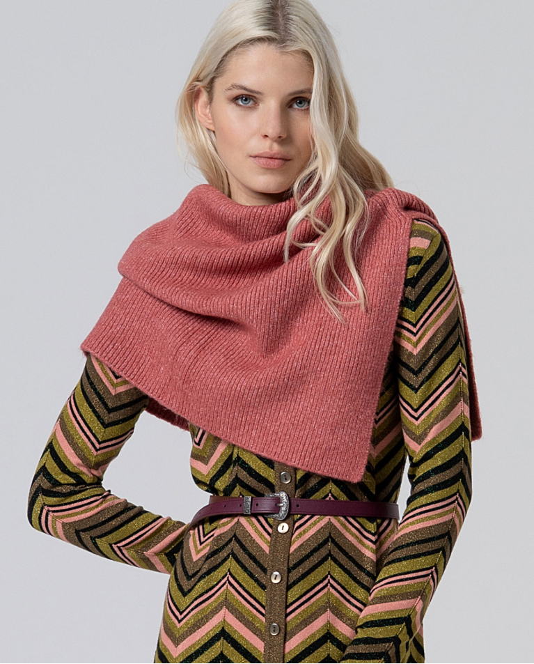 Poncho corto asimmetrico con collo alla perkins Rosa