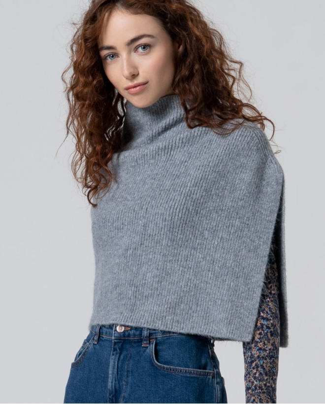 Poncho court asymétrique avec col perkins Gris