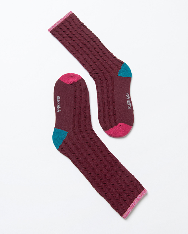 Calze lunghe con texture e lurex Bordeaux
