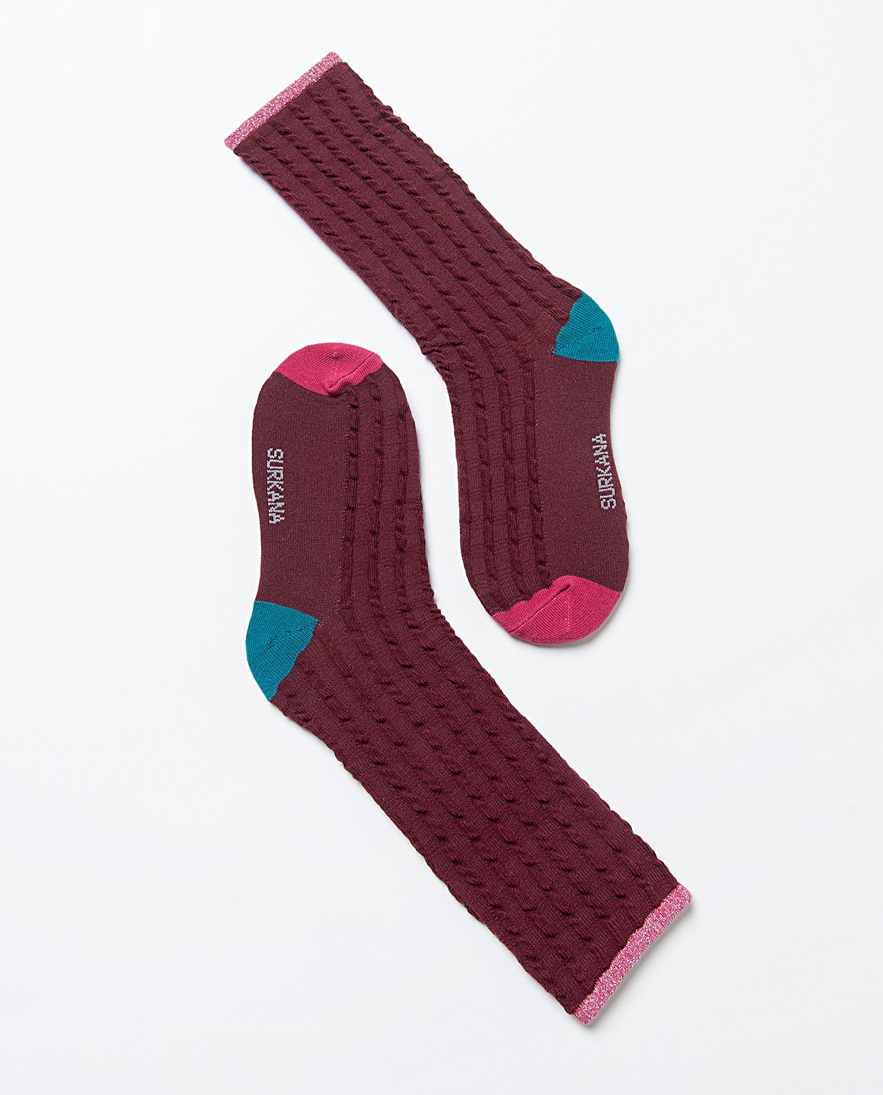 Calze lunghe con texture e lurex Bordeaux