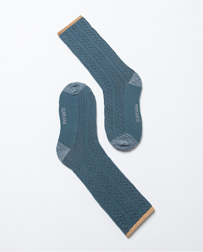 Calze lunghe con texture e lurex Azzurro