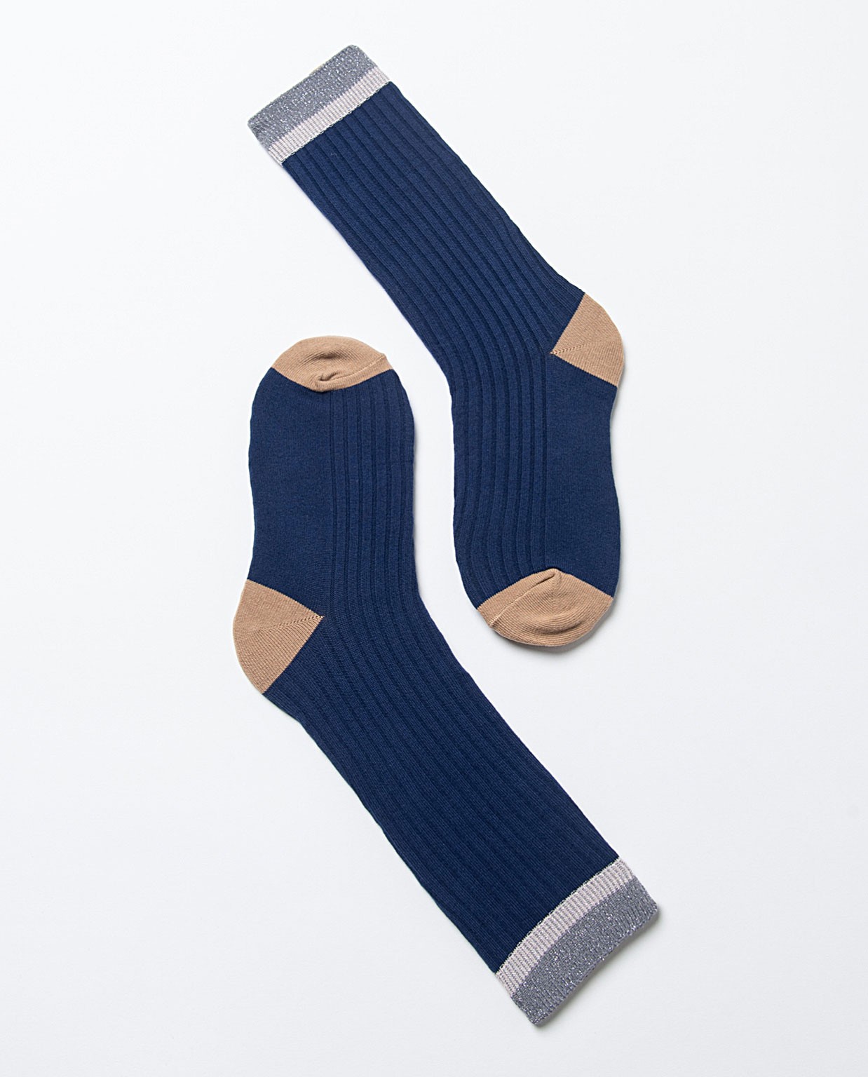 Calze lunghe con texture e lurex Marino