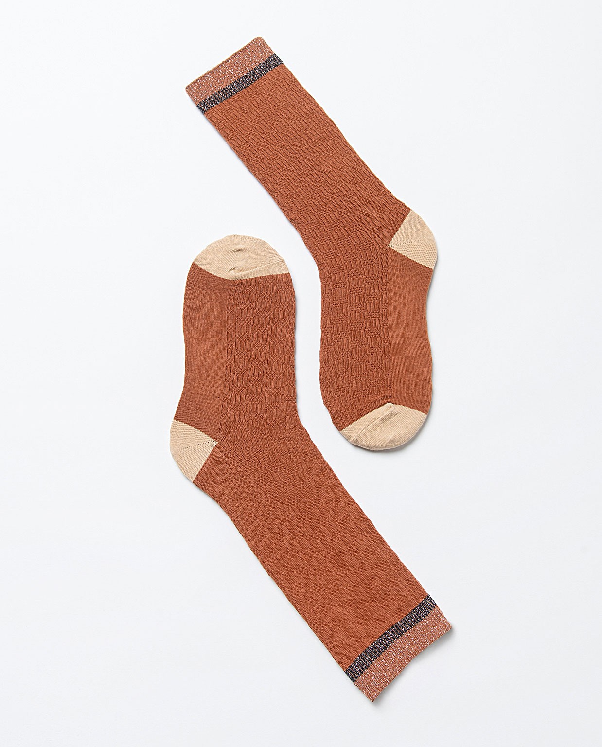 Calze lunghe con texture e lurex Marrone