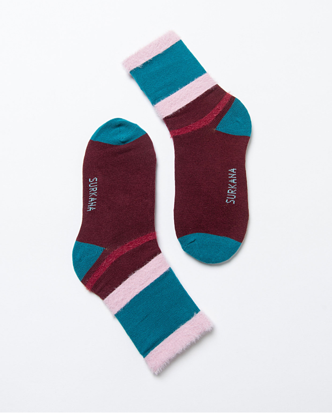 Calze medie in jacquard con dettagli in pelliccia Bordeaux