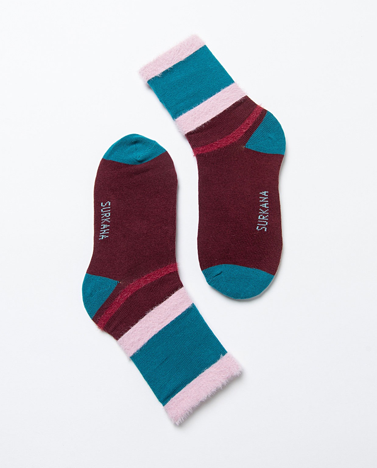 Calze medie in jacquard con dettagli in pelliccia Bordeaux