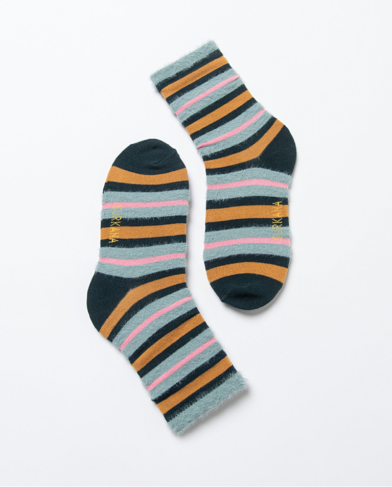 Calze medie in jacquard con dettagli in pelliccia Blu