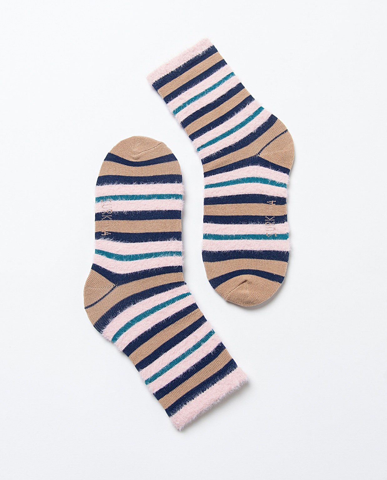 Calze medie in jacquard con dettagli in pelliccia Azzurro