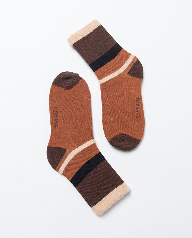 Calze medie in jacquard con dettagli in pelliccia Marrone