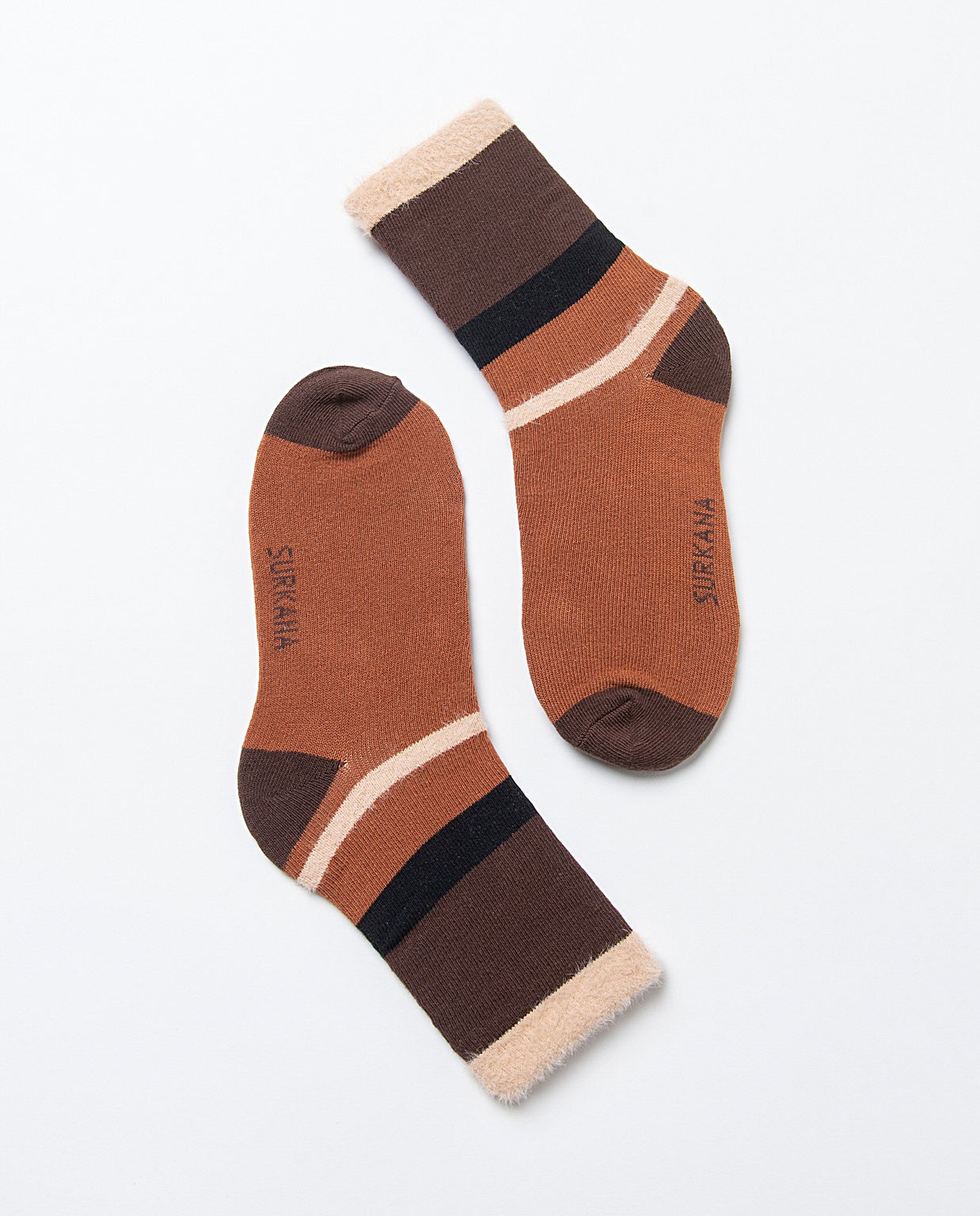 Calze medie in jacquard con dettagli in pelliccia Marrone