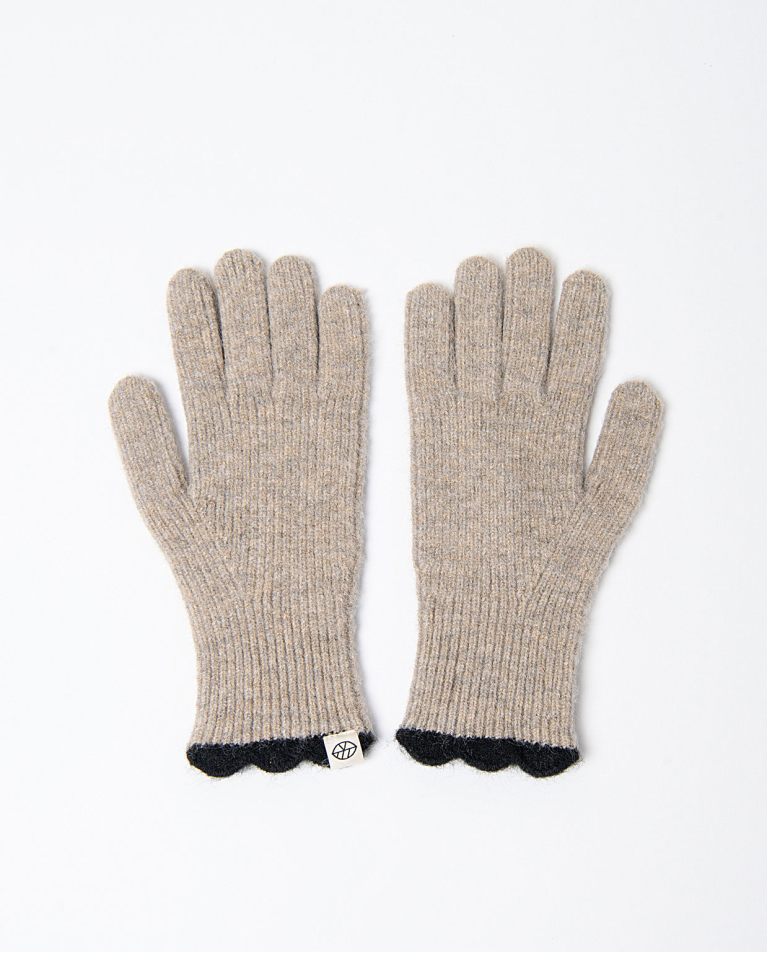 Tricot gloves with contrasting piping Beige