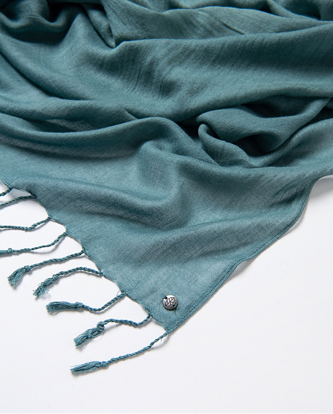 Echarpe en modal et laine avec franges Bleu pétrole