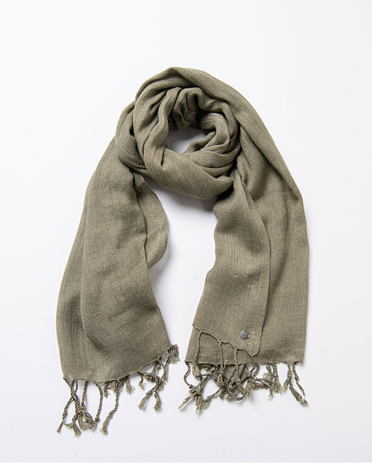 Plain rectangular scarf with fringe Khaki