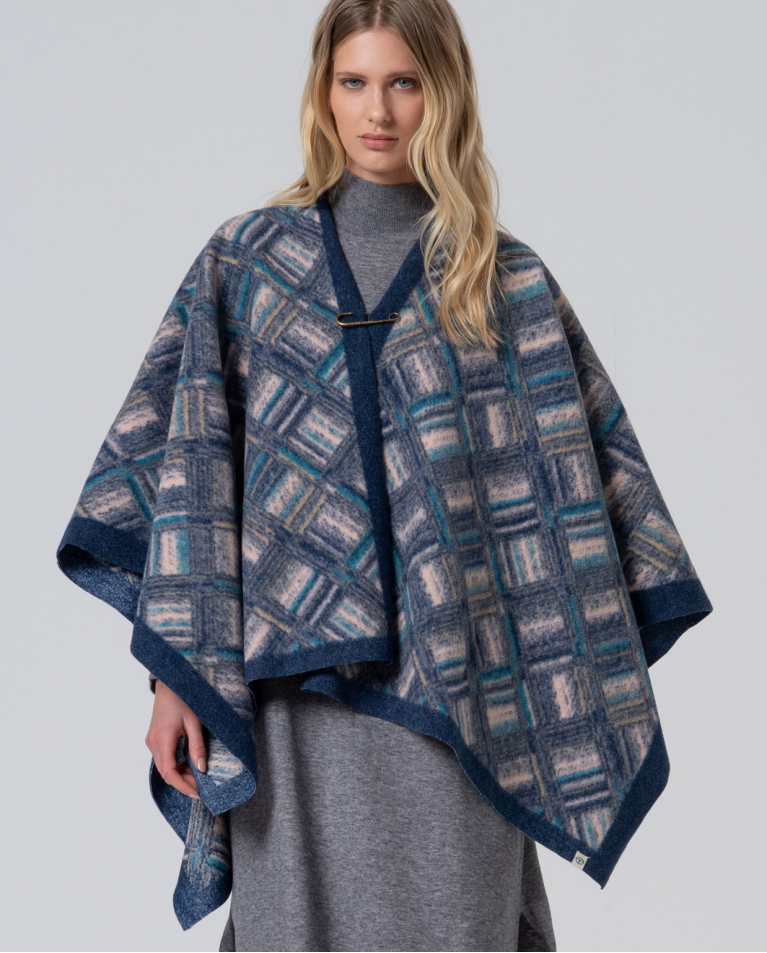 Poncho jacquard con spilla da balia Azzurro
