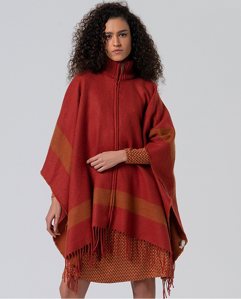 Poncho con frange e chiusura a zip Mattone chiaro