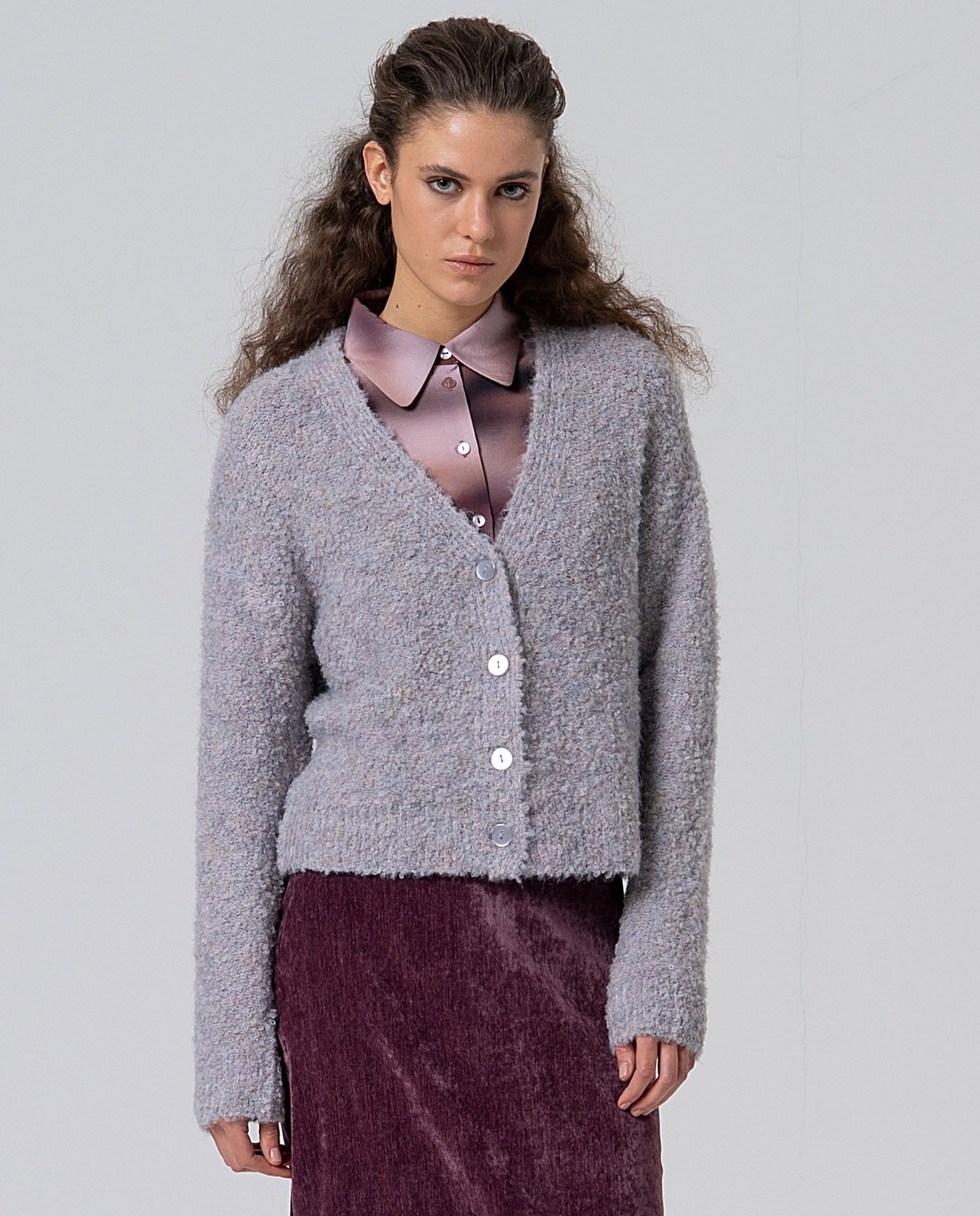 Cardigan court en maille bouclée Vert billard