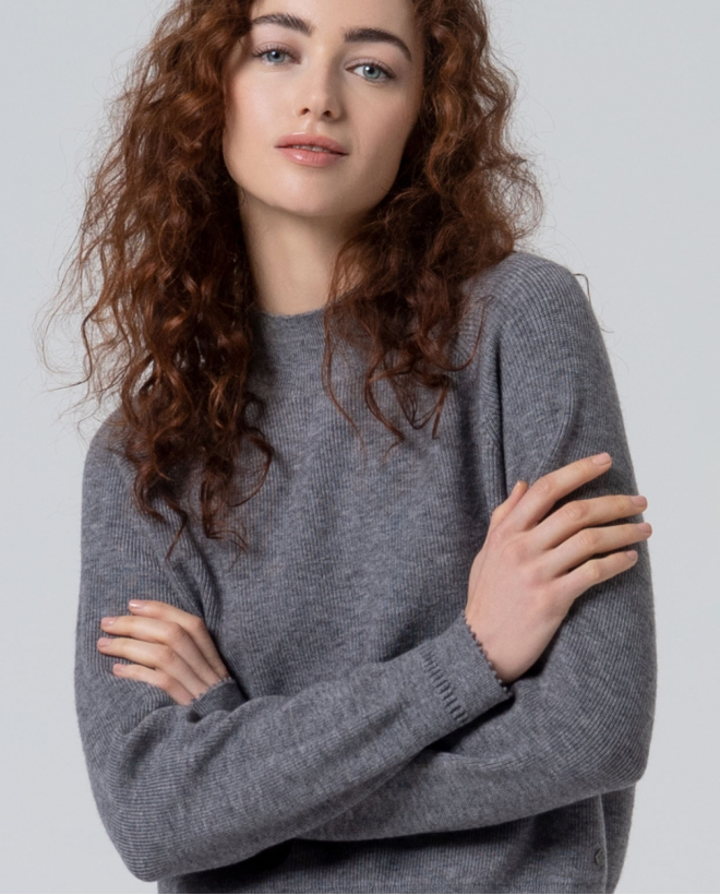 Maglia a coste Perkins con girocollo Grigio