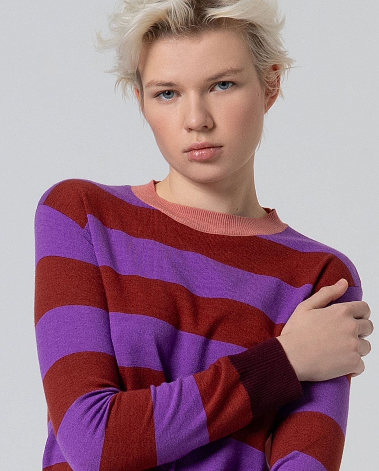 Striped crew neck sweater Purple