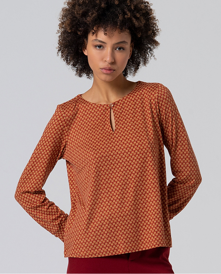 Printed blouse with slit at neckline Toffee