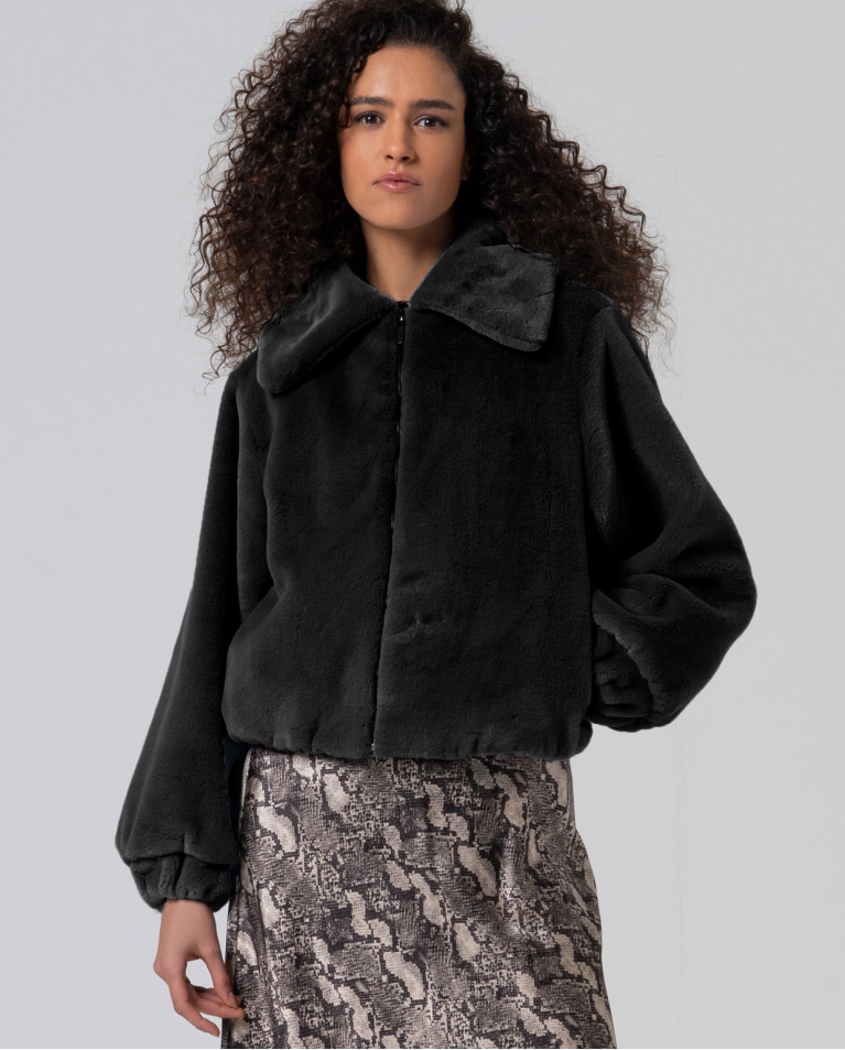 Blouson bombardier en tricot pelucheux Noir