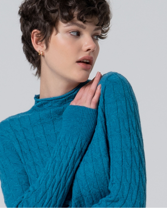 Maglia a trecce con collo alla perkins Azzurro
