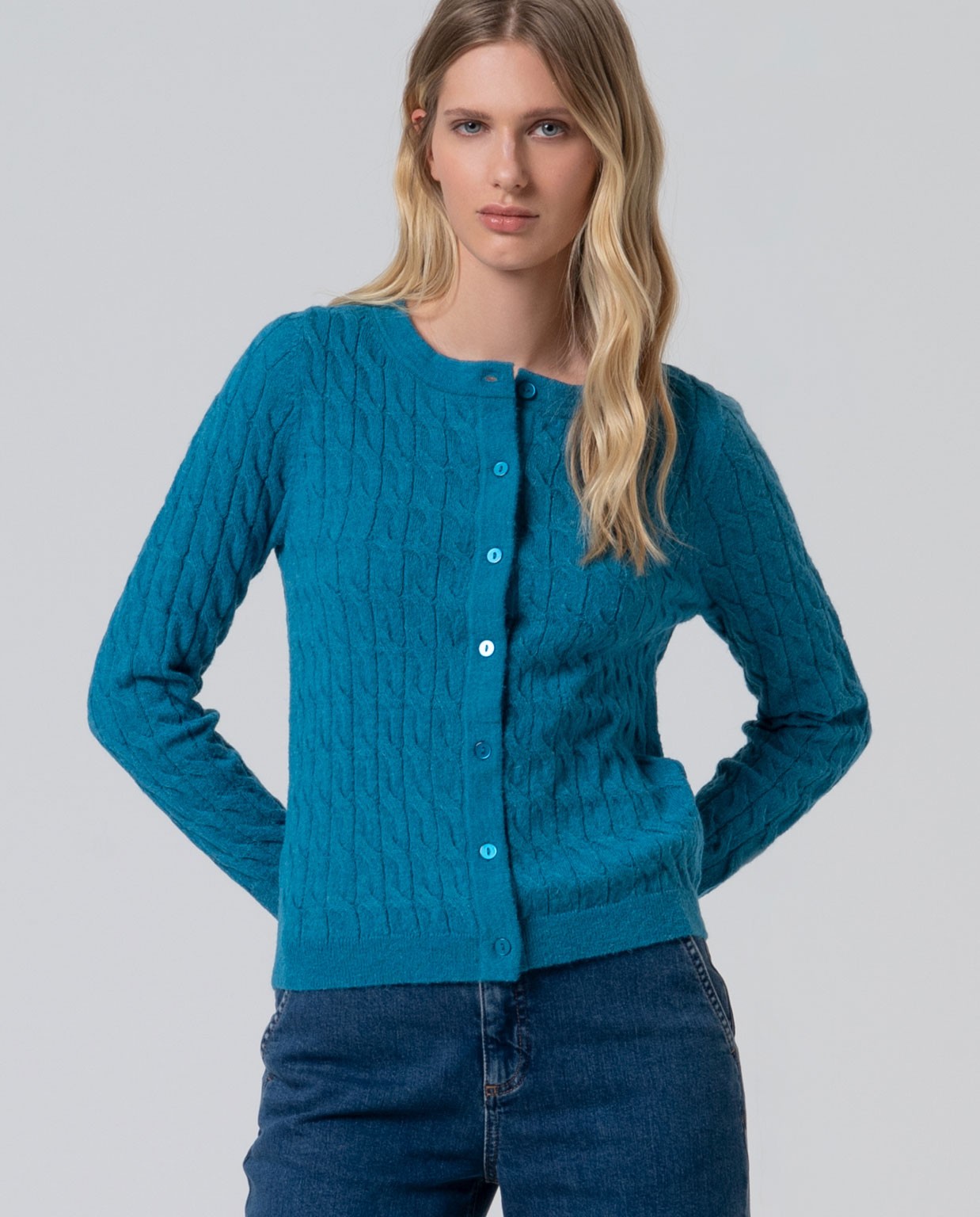 Cardigan corto in maglia a cavi Azzurro