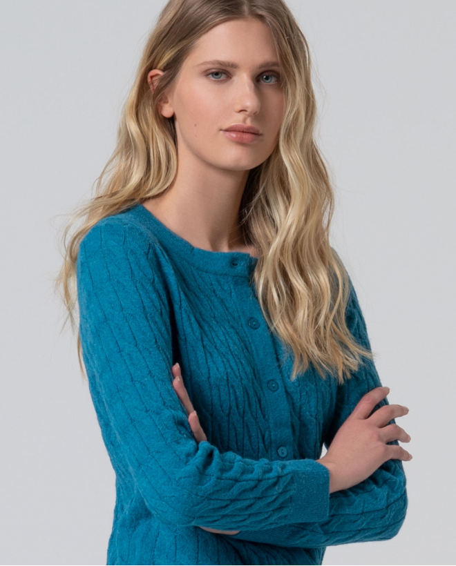 Cardigan corto in maglia a cavi Azzurro