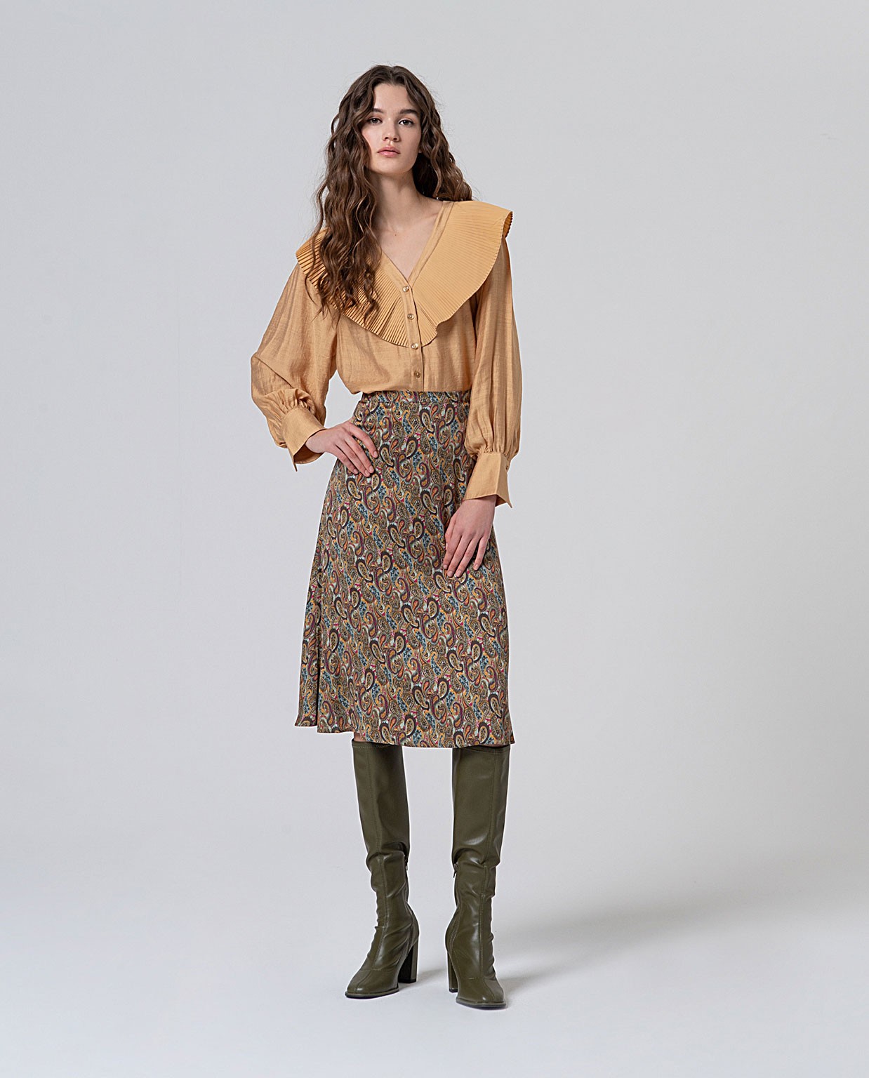 Jupe midi extensible à imprimé cachemire Bleu