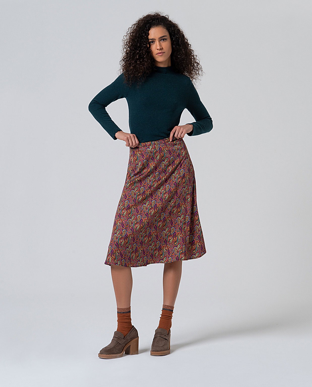 Gonna midi stretch con stampa paisley Multi