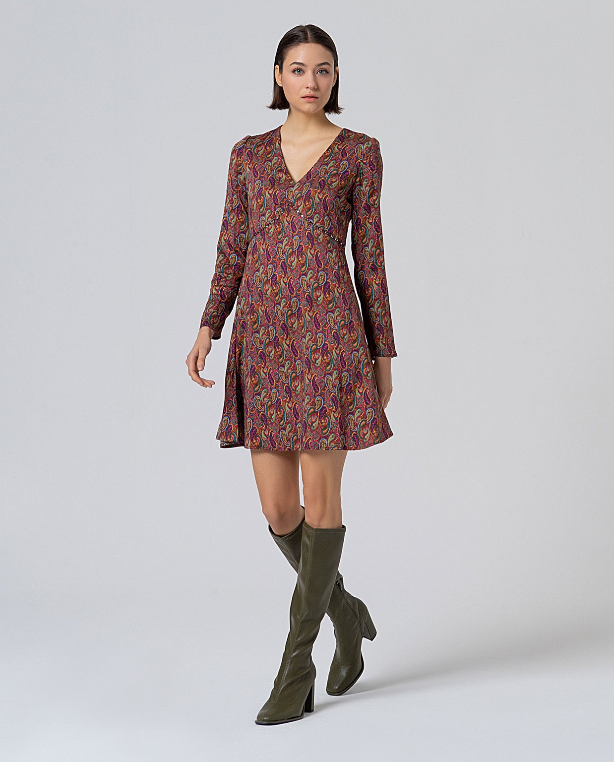Abito corto svasato Paisley Multi