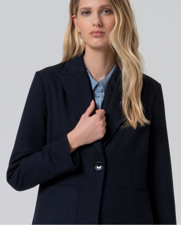 Blazer long avec doublure en satin imprimé Bleu marine