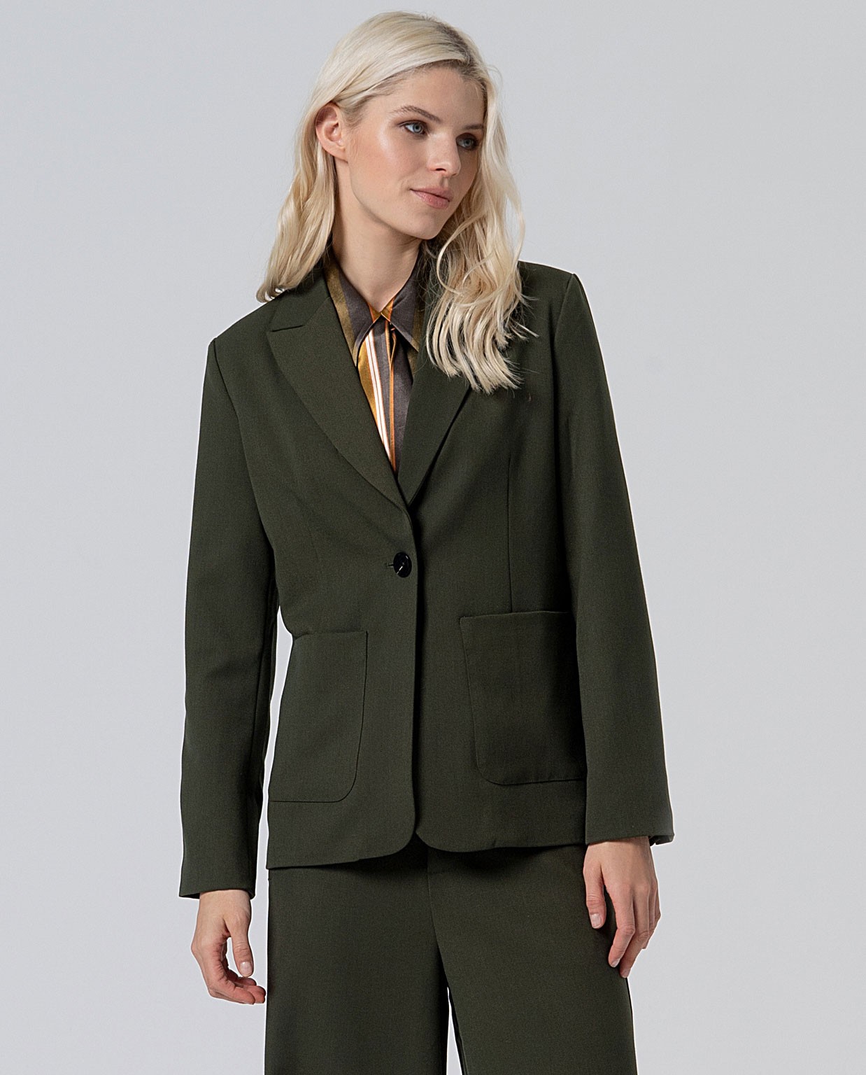 Blazer long avec doublure en satin imprimé Khaki