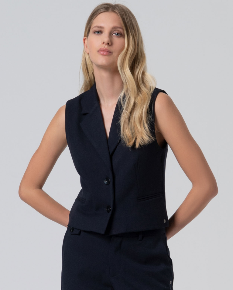 Gilet avec doublure en satin imprimé Bleu marine