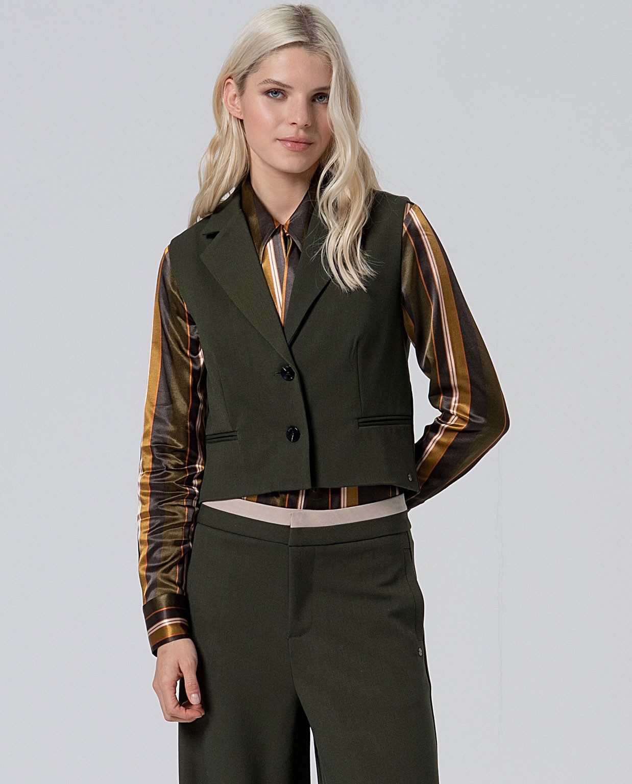 Gilet avec doublure en satin imprimé Khaki