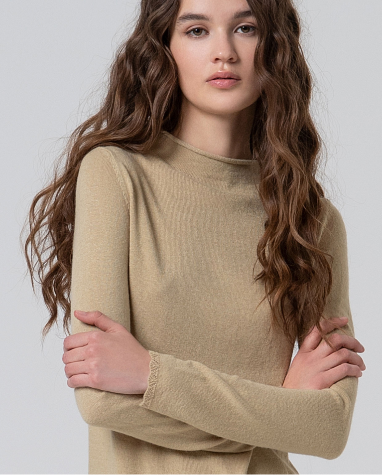 Pull tricoté col perkins Écru
