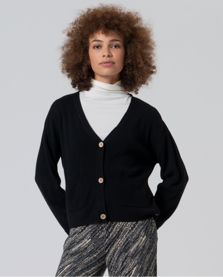 Cardigan ampio in tricot tinta unita Nero