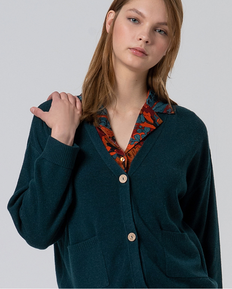 Cardigan ampio in tricot tinta unita Verde bottiglia
