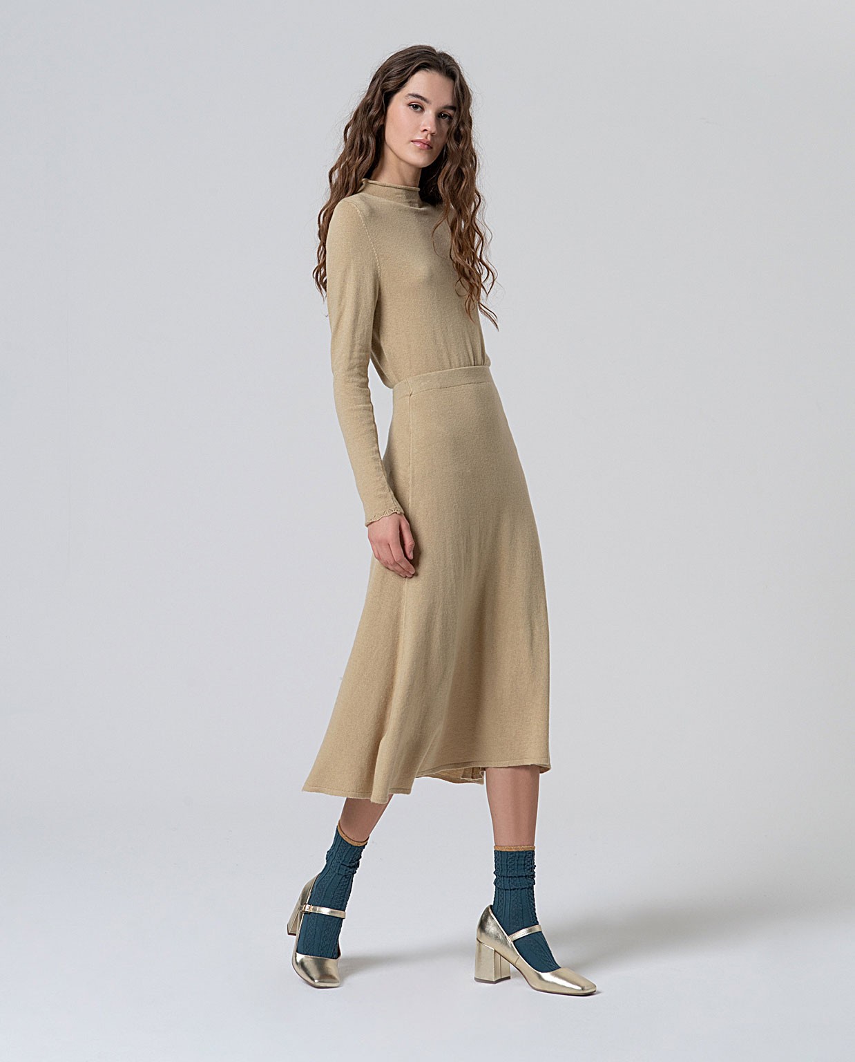 Jupe en tricot uni Écru