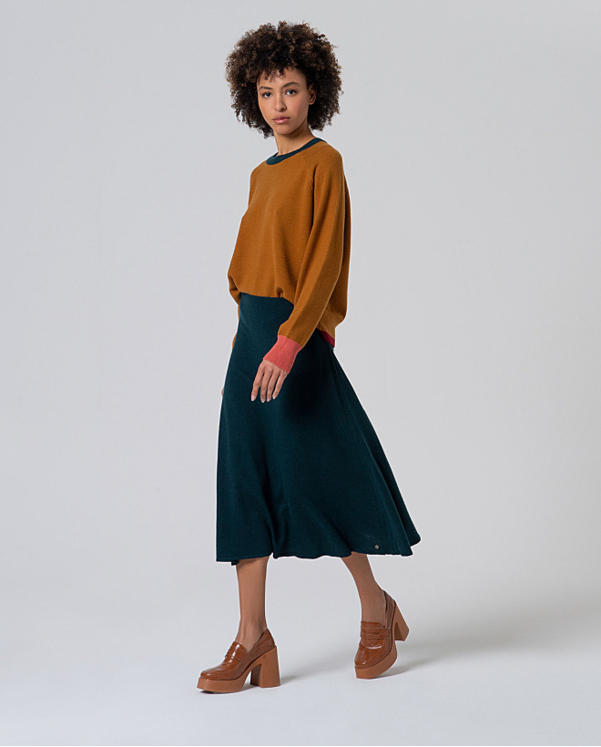Plain color tricot skirt Bottle Green