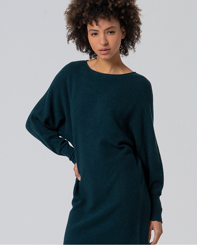 Robe en tricot à manches bouffantes Vert bouteille