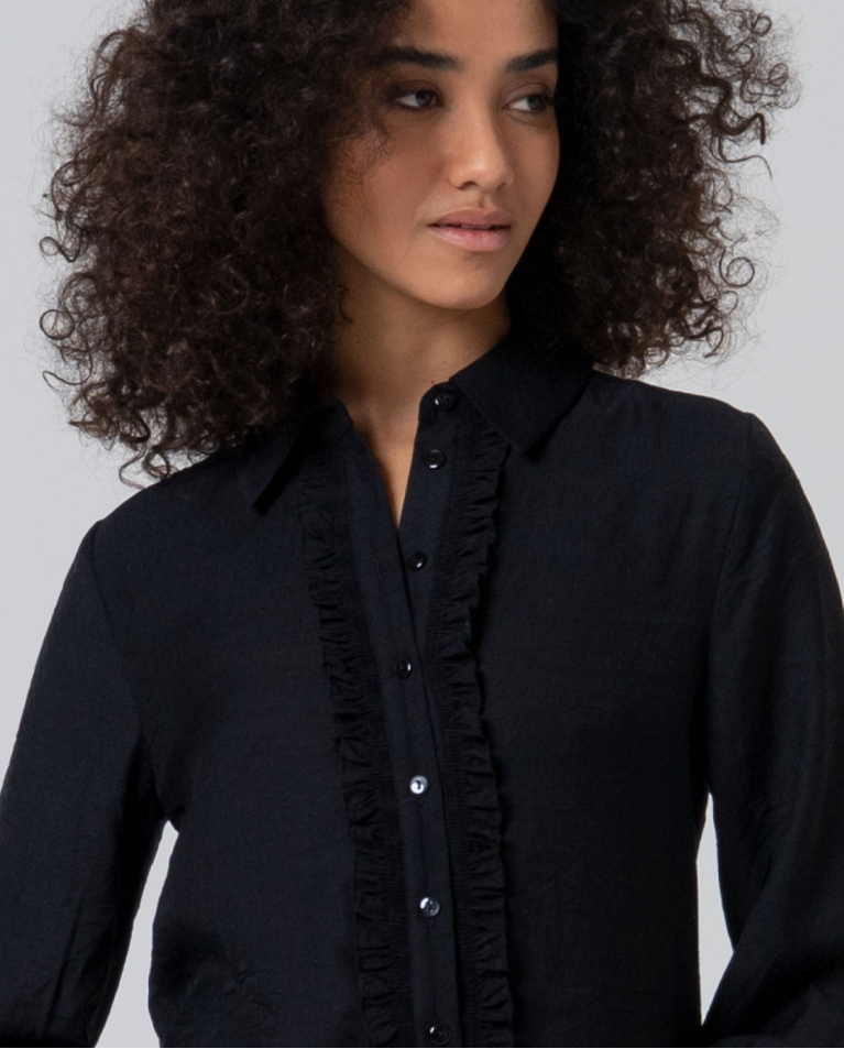 Chemise à volants en viscose Noir